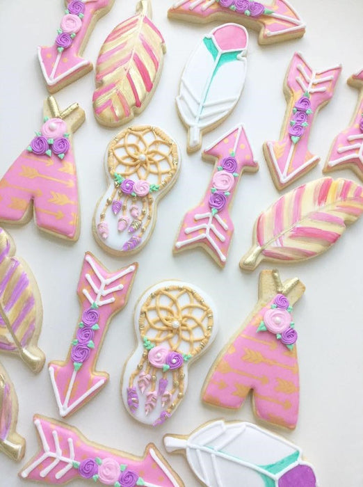Boho Baby Shower Sugar Cookies-Feathers, Dreamcatchers, Teepees, Arrows TheIcedSugarCookie.com