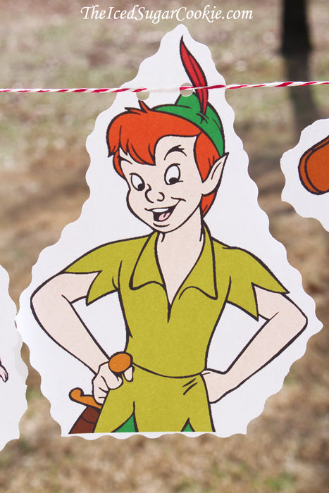 Peter Pan Birthday Party Neverland Tinkerbell John Michael Wendy Flag bunting Banner Garland DIY idea-TheIcedSugarCookie.com